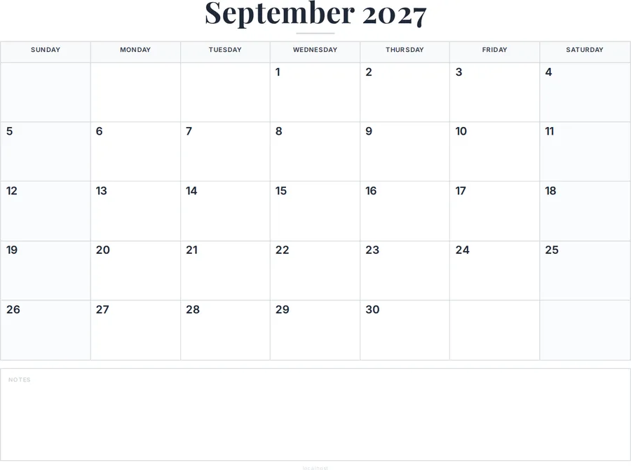 September 2027 Calendar Printable with Notes preview