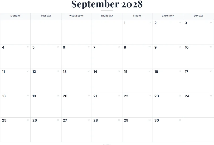 September 2028 Calendar Printable with Australia Holidays preview