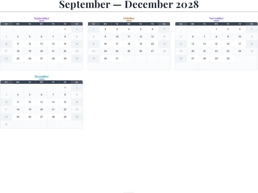 September-December 2028 Calendar preview