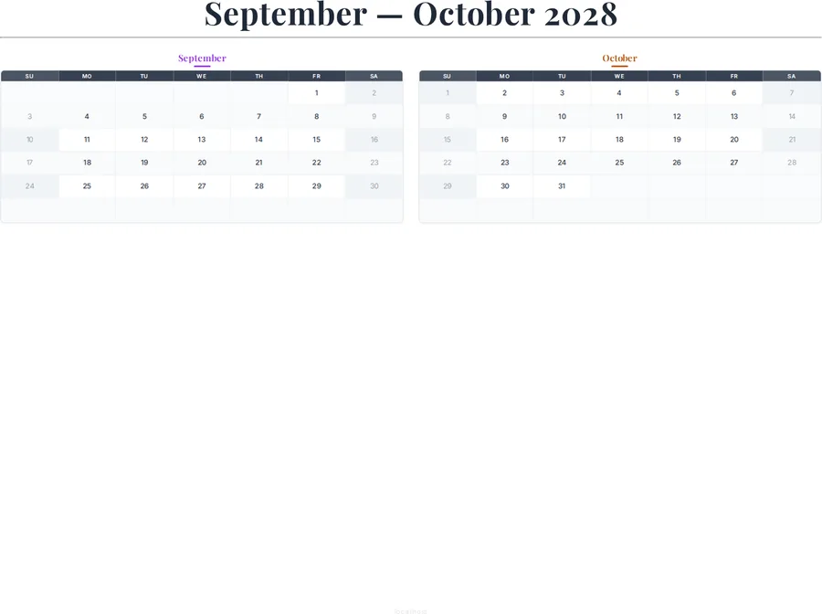 September-October 2028 Calendar preview