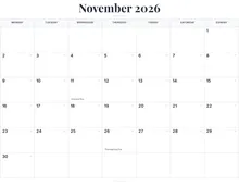 November 2026 Calendar Printable with US Holidays