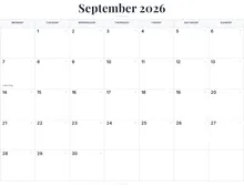 September 2026 Calendar Printable with US Holidays